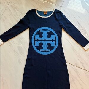 Tory Burch Navy and Light Blue Long Sleeve Dress